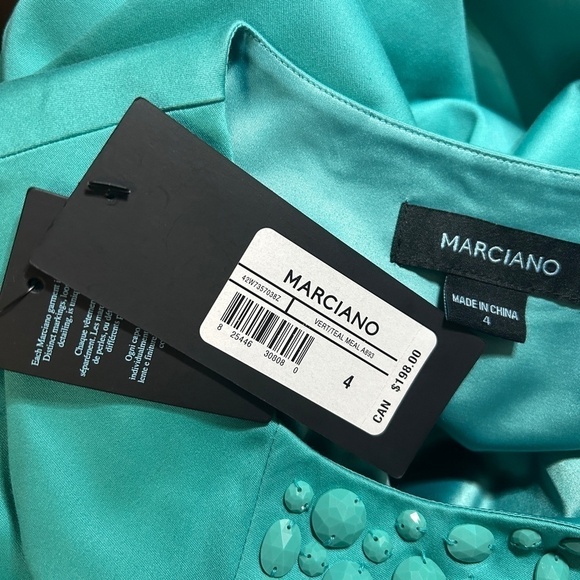 Marciano Cocktail Dress Sheath Special Occasion Faux Turquoise Bodice XS-S Fancy - Picture 13 of 15